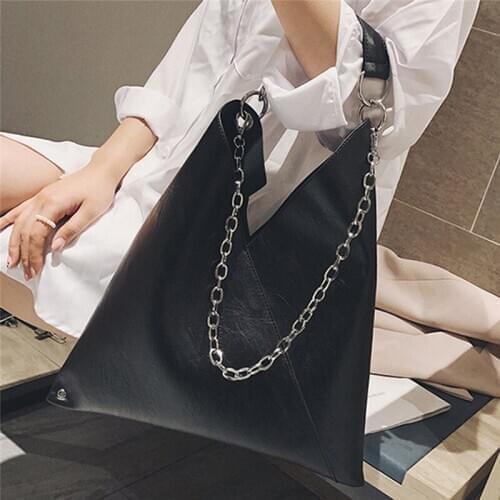Women Shoulder Bags Retro Chain Black Simple Leather Handbag Crossbody Bags Female Brand Large Capacity Tote