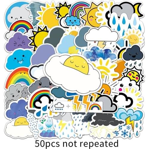 10/30/50PCS Cute Diary Good Weather Cartoon Sticker Bike Travel Luggage Laptop Cartoon Sticker Decals for Kid Gift