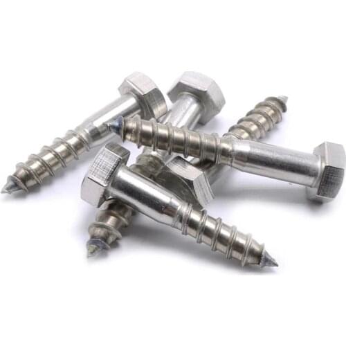 10pcs/lot M6 M8 GB5285 DIN571 Hexagon head wood screws stainless steel Self-tapping screws Exrernal Hex screw