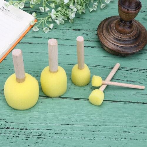 5pcs Children DIY Painting Sponge Brush Toys Wooden Handle Learning Tool