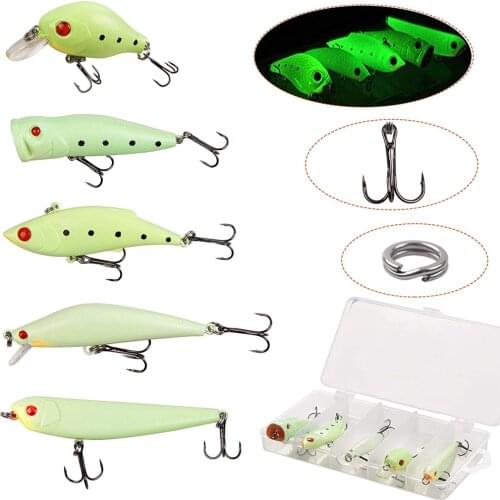 5Pcs/Set Luminous Minnow Night Fishing Lure Bait Crankbait Night Hard Bait With Treble Hooks Artificial Lures Fishing Tackle