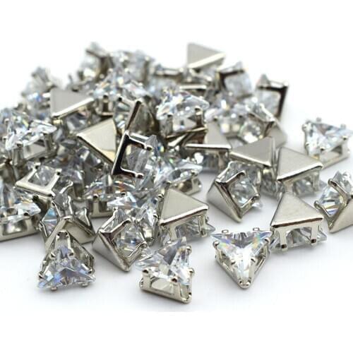 8mm Three-Side Silver Frame Zircon White Crystal Rhinestones For Rings Earrings DIY Clothing Accessories