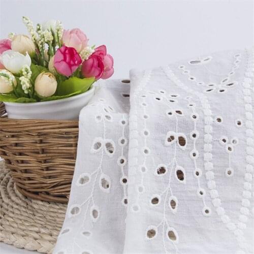 White Cotton Cloth Embroidery Leave Floral Branch Lace Fabric Handmade DIY Clothes Accessories Width 130cm 1Yard
