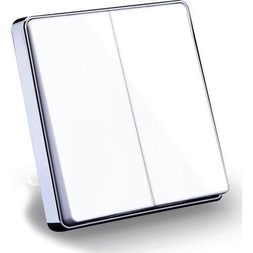 White Color Luxury Glass Mirror Surface 2 Gang 1Way/2Way Wall Switch Home Hotel 86mm Square Panel Light Switch