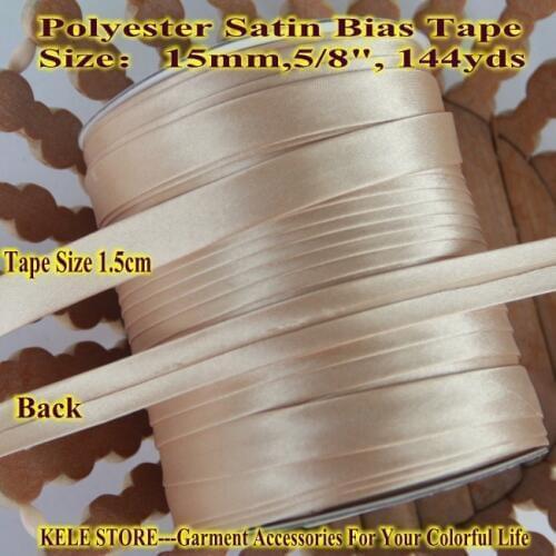 Free shipping-Polyester Satin Bias Tape,Bias Binding,size:15mm,5/8" 144yds/lot,sewing fold tape flesh / skin color light beige