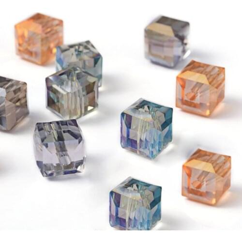 10pcs Mixed Color Electorplated Faceted Glass Cube Beads Rainbow Plated Bead For jewelry making DIY Findings Wholesale F60