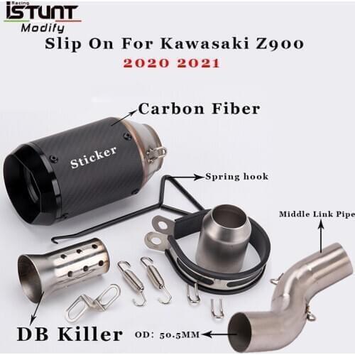Motorcycle GP Exhaust Escape Modified Middle Link Pipe Connection 51mm Carbon Fibre Muffler Slip On For Kawasaki Z900 2020 2021