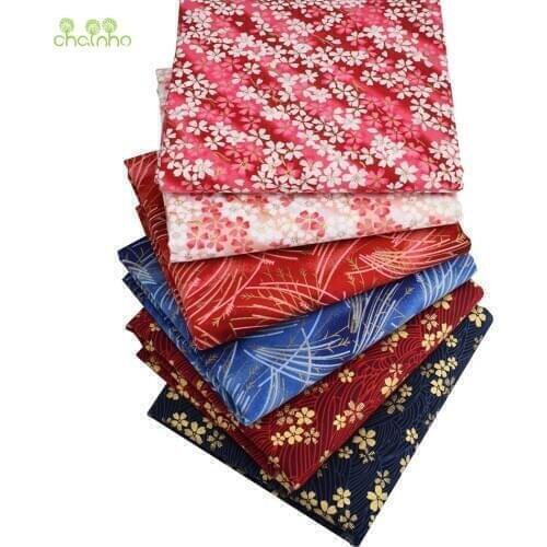 Printed Bronzing Flowal Plain Cotton Fabric,Pachwork Cloth,For Handmade DIY Quilting&Sewing Crafts,Cushion,Bag Material,48x48cm