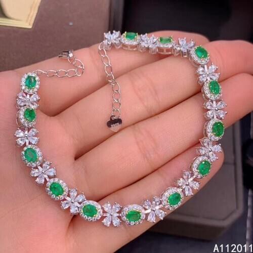 KJJEAXCMY Fine Jewelry 925 Sterling Silver inlaid gemstone Emerald noble women new hand bracelet support test hot selling