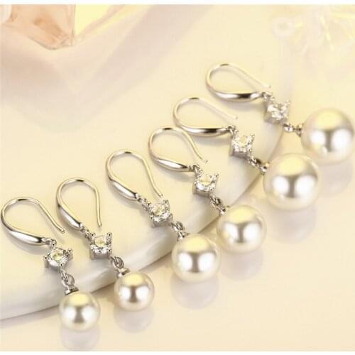 Classic Silver Plated Simulation Pearl Dangle Drop Earrings Bridal Wedding Earring Engagement Jewelry Women Anniversary Gifts