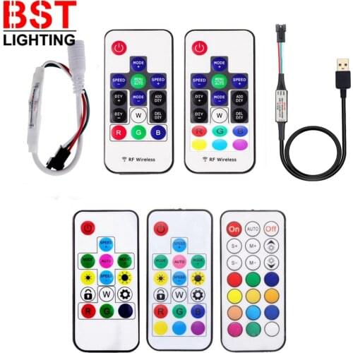 WS2811 WS2812B SK6812 Led Pixel Controller USB/DC MINI 3Keys RF 14/17/21Keys With Remote Controller DC5-24V