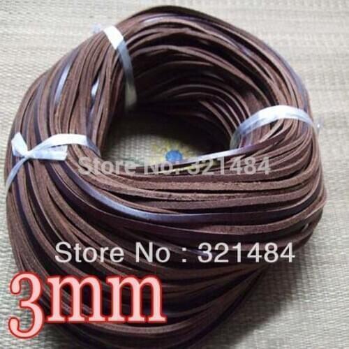 Brown 3.0mm Flat High Grade 100% Real Guniune Leather Cord Rope String Jewelry DIY Findings