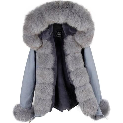 7XL Short Real Fox Fur Parka Winter Jacket Women Outwear Thick Warm Natural Fox Fur Collar Coat Hooded Pelliccia Brand 2020