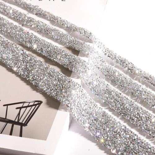1Yard Sewing Trim Crystal Motif Strass Hot Fix Rhinestone Tape Applicator Ribbon With Rhinestones Iron On Appliques For Dresses