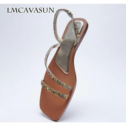 LMCAVASUN Summer new style niche rhinestone French strappy open-toe fashion fairy style sandals