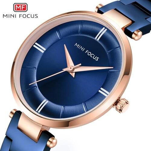 MINI FOCUS Fashion Women Watches Blue Stainless steel Strap Waterproof Quartz Watch Ladies Dress Clock gift Relogio Feminino