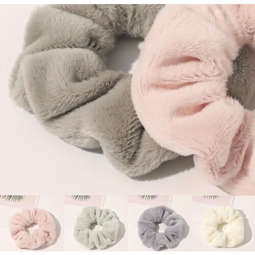 Soft Faux Fur Scrunchie Hair Accessories Silky Hair Tie Faux Rabbit Fur Plush Women Hair Rope Elastic Hair Bands Solid Color