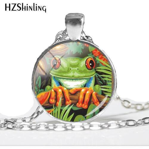 2018 NEW Cute Frog Painting Hand craft Jewelry Glass Dome Pendant Delightful Frog Glass Dome Photo Pendant Necklace HZ1