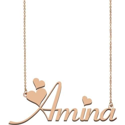 Amina Name Necklace Sterling Silver Custom Nameplate for Women Girls Best Friends Birthday Wedding Christmas Mother Gift