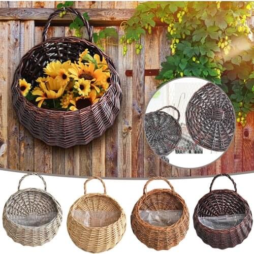 Hand Made Wicker Rattan Flower Basket Green vine Pot Planter Hanging Vase Container Wall Plant Basket For Garden Supplies