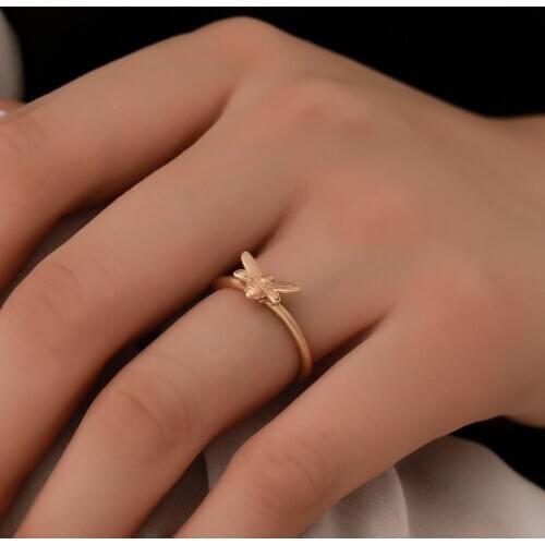 Simple Bee Animal Matte Golden Silver Plated Copper Open Rings for Women