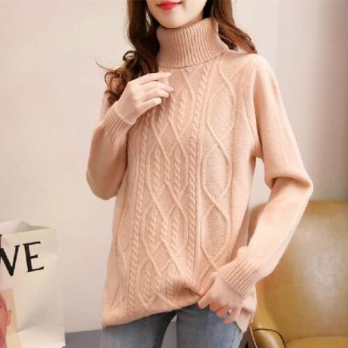 Pullover ladies loose autumn 2021 fashion new long-sleeved high-neck solid color all-match sweater women casual winter