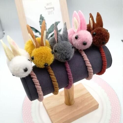 Cute Animal Hair Ball Rabbit Hair Ring Female Rubber Band Elastic Hair Bands Korean Headwear Children Hair Accessories Ornaments