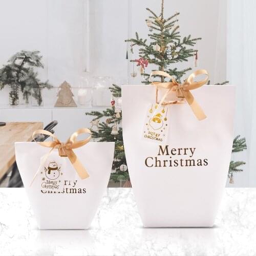 Christmas Gift Box Merry Christmas Hot Stamping Christmas Carton Candy Biscuit Packaging Box Packaging Bag with Ribbon