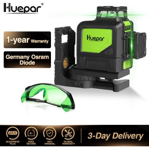 Huepar Self-leveling Professional Green Beam Cross Line Laser 360-Degree with Pulse Modes+Huepar Green Laser Enhancement Glasses