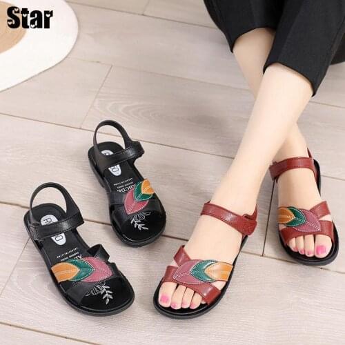 Women Summer Retro Wedge Sandals Simple Flat Casual Sewing Womens Shoes Ladies Non-slip Platform Retro Sandals Plus Size 43