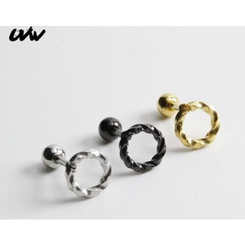 UVW159 2pc Stainless Steel Round Twisted Earrings for Women Men Stud Earrings Helix Piercing Pendientes Mujer Brincos Gift