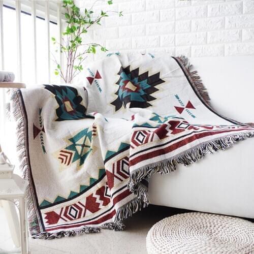 Nordic Modern Geometry Jacquard Tassel Blanket Throw Soft Sofa Blanket Cover Knitted Blanket On Sofa/Beds/Travel Home Textile