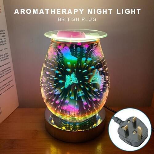 Mayitr 1pc High Quality 3D Glass Aromatherapy Lamp Wax Burner Candle Melter Night Light For Home Office Bedroom Decor