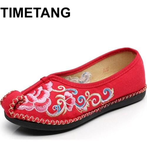 TIMETANG Women Flats Chinese Traditional Embroidery Canvs Shoes Casual Floral Ladies Shoes Woman Ballets Dance Single Shoes E184