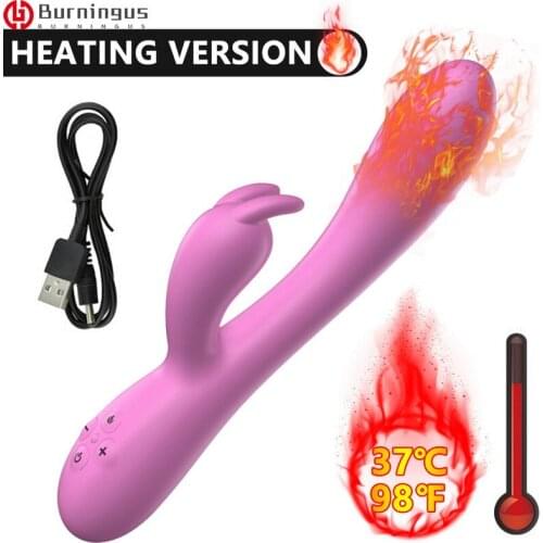 Heating Rabbit Vibrator 16 Speeds Clitoris Vagina Stimulation Dual Motors Dildo G Spot Nipple Massager Sex Toys for Women