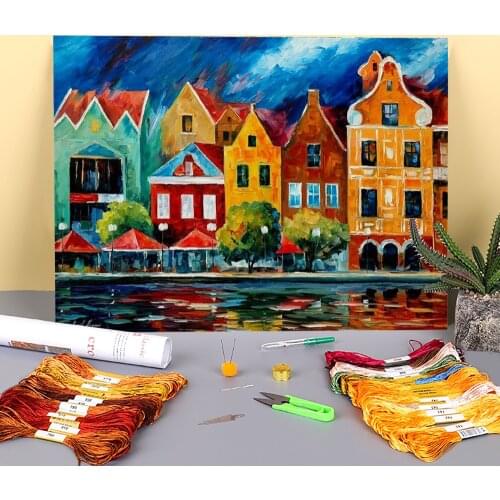 Riverfront Pre-Printed 11CT Cross-Stitch DIY Embroidery Full Kit DMC Threads Sewing Knitting Painting Needlework Magic Adults