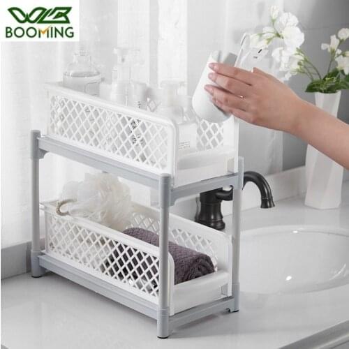 WBBOOMING Plastic Double-deck Shelf Bathroom Shampoo and Shower Gel Shelf Holder Kitchen Storage Rack Organizer Drawer Type Box