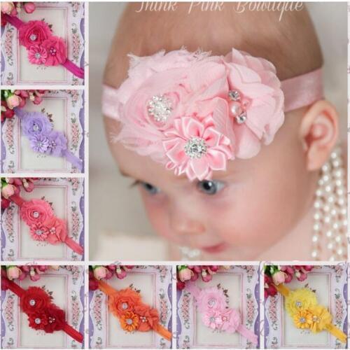 Yundfly 10pcs Vintage Newborn Shabby Flower Headband Elastic Chiffon Floral Hairband