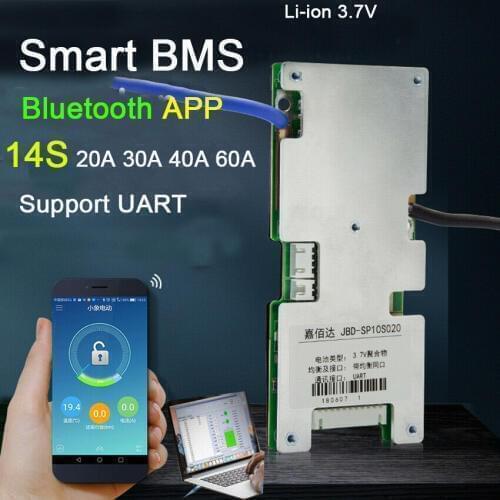 Smart 14S 48V 60A 40A 30A 20A 18650 Li-ion Liion Lithium Battery Protection Board balance BMS Bluetooth APP PC Monitor 3.7V