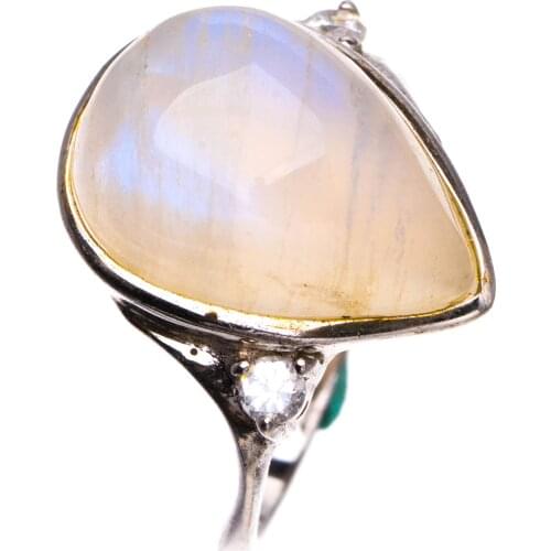 Stargems Natural Handmade 925 Sterling Silver Ring Moonstone And Zircon 6.75 E3506