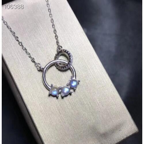 Natural blue moonstone gem Necklace Natural gemstone Pendant Necklace 925 sliver Elegant cute circle round Girl gift Jewelry