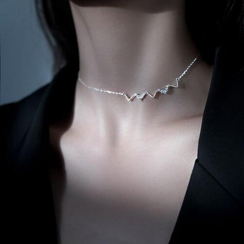 925 Sterling Silver Link Chain Crystal Necklace for Women Simple Geometric V Shape Elegant Bride Jewelry dz064