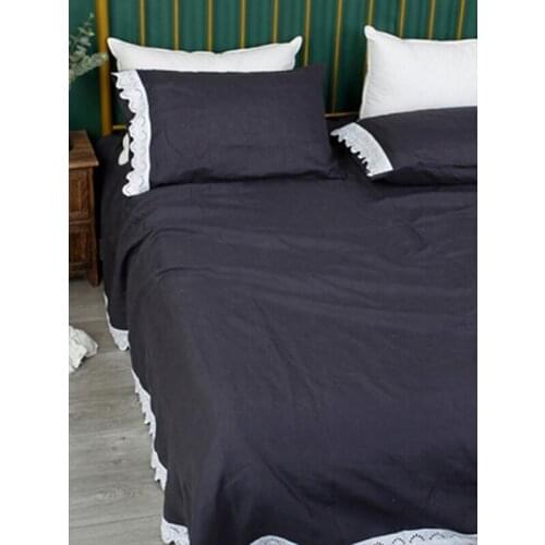 100% Flax Bedding Enzymes Washed Linen Sheets France Linen Yarn Breathable Linen Bed Sheet Lace Bedsheet постельное бельё евро