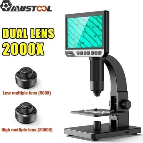 2000X Dual Lens Digital Microscope 7-inch HD IPS Large Screen Multiple Lens Observation Support Computer Viewing