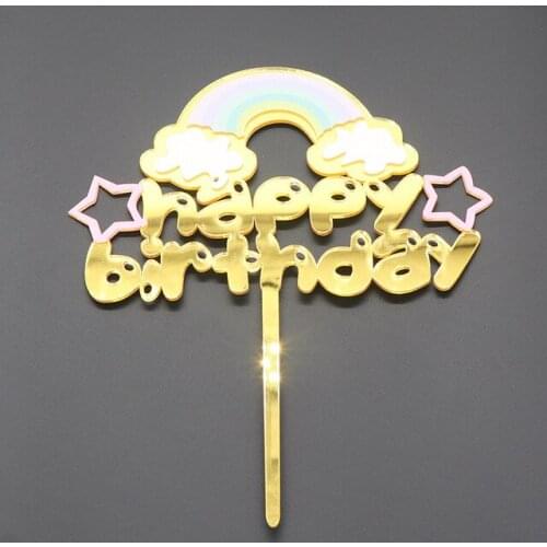 2019 Rainbow Acrylic Cake Topper Gold Star Happy Birthday Cupcake Topper For Wedding Birthday Party Cake Decorations Baby Shower