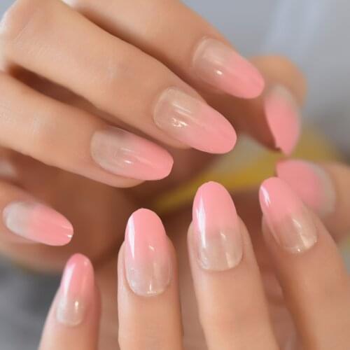 Medium Pink Faux Ongles Oval Sweet Press On French Nails Translucent Artificial Professional Nails 24pcs