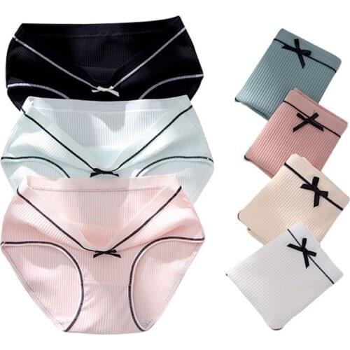 5Pcs/Set Sexy Women Underwear Cotton Panties Female Pantys Girls Briefs Soft Lingerie Mid-Waist Lace Bowknot Shorts Underpants