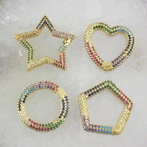 26-32mm 5pcs/lot Good quality colorful cz clasp,pentagram/round/heart/pentagon cz charm,bracelet/necklace component wholesale