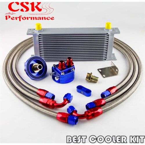 50mm 16 Row AN-8/AN8 Engine Transmission Oil Cooler + Filter Relocation Kit