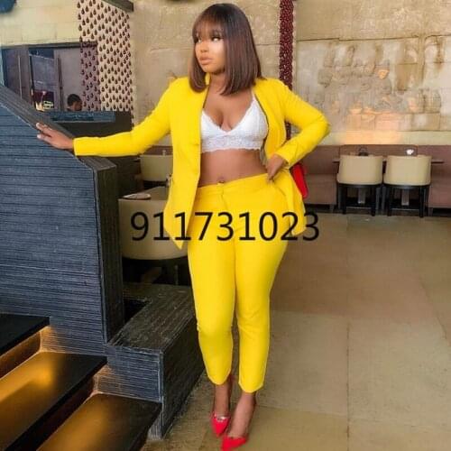 African Women Sets Solid Long Sleeve Blazer Jacket Pants Suits Office Lady Elegant 2 Piece Set Business Outfits Africa Clothing